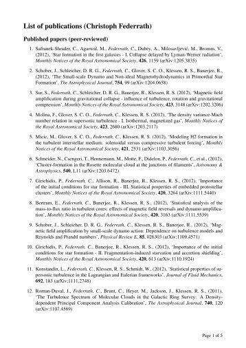 List of publications (Christoph Federrath)