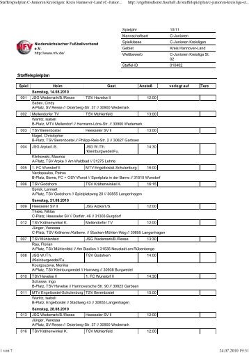 Staffelspielplan - TSV Havelse U16