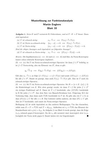 Musterlösung zur Funktionalanalysis Martin Engbers Blatt 10