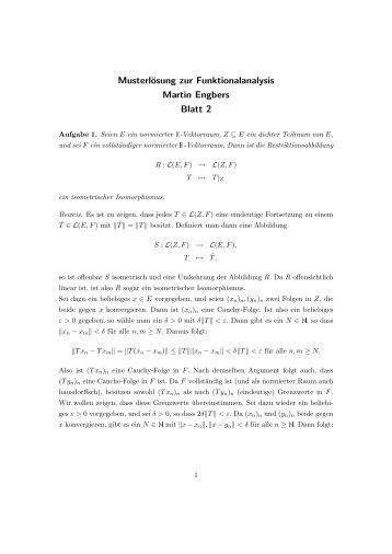 Musterlösung zur Funktionalanalysis Martin Engbers Blatt 2