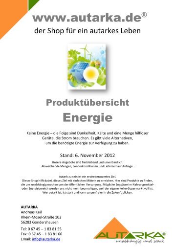 Energie - AUTARKA der SHOP für ein autarkes Leben