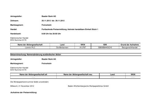 21. November 2012 Teil 1 - Börse Stuttgart