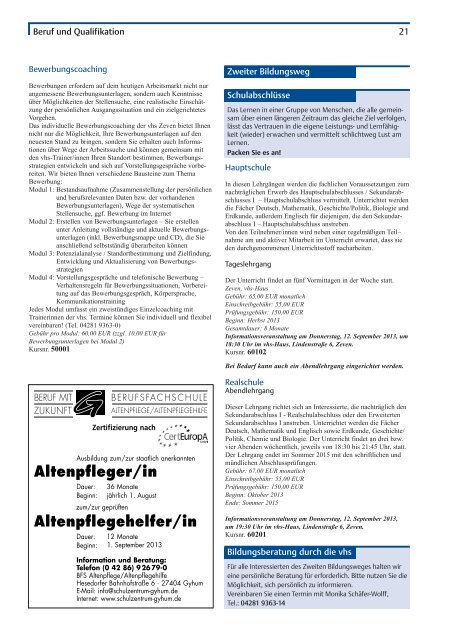 Kursheft 2013 1. Semester - Download pdf - VHS Zeven