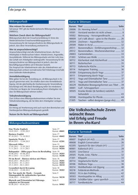 Kursheft 2013 1. Semester - Download pdf - VHS Zeven