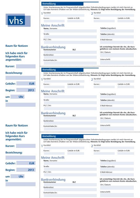 Kursheft 2013 1. Semester - Download pdf - VHS Zeven