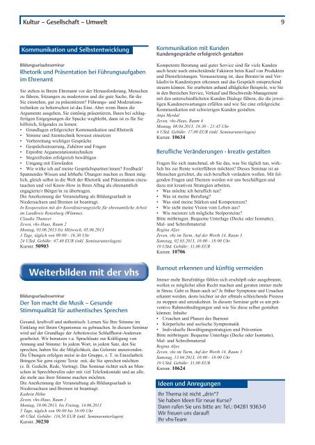 Kursheft 2013 1. Semester - Download pdf - VHS Zeven