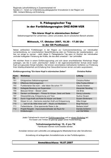 9. Pädagogischer Tag in der Fortbildungsregion OHZ-ROW ... - VBE