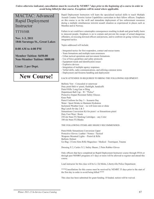 New Course! - North East Multi-Regional Training, Inc.