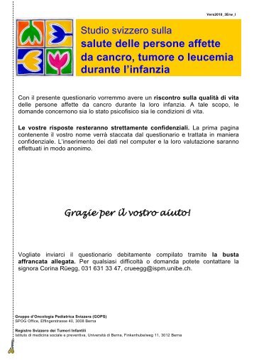 Grazie per il vostro aiuto! - Registro Svizzero dei Tumori Pediatrici