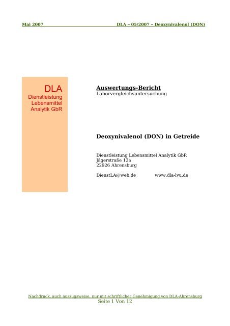 Auswertebericht - Laborvergleichsuntersuchungen