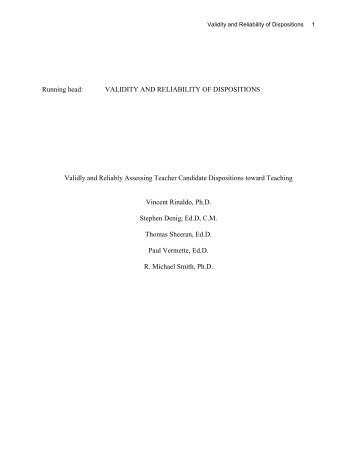 VALIDITY AND RELIABILITY OF DISPOSITIONS Validly - Niagara ...