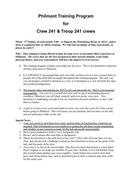 Philmont Training Program for Crew 241 & Troop ... - Cub Pack 241