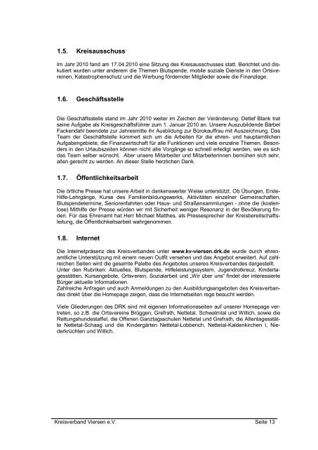 Jahresbericht 2010 - DRK Kreisverband Viersen e.V.