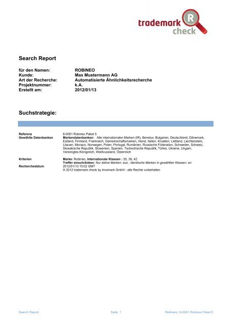 Beispiel-Report Paket 5 - trademarkCHECK.de