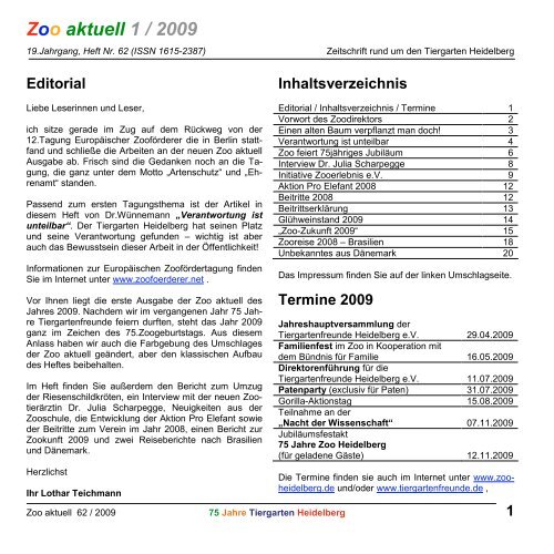 ZooZukunft 2009 - Tiergartenfreunde Heidelberg eV