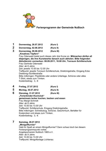 Ferienprogramm der Gemeinde Nußloch