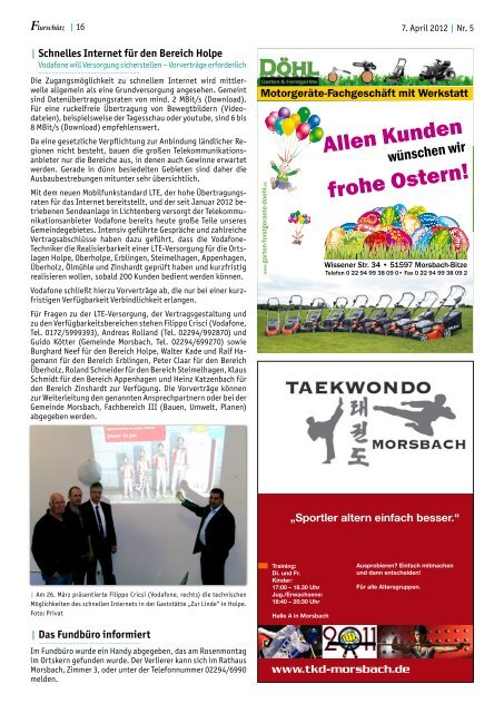 Amtsblatt für die Gemeinde Morsbach | 241 7. April 2012 | Nr. 5
