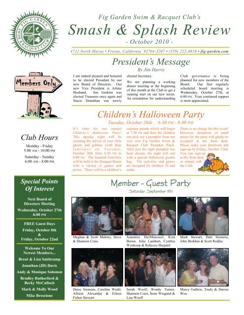 Newsletter 1010 Pub Fig Garden Swim Racquet Club