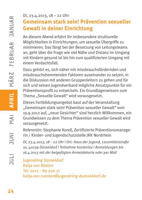 Und so geht es im 2. Halbjahr 2013 weiter - Jugendring Düsseldorf