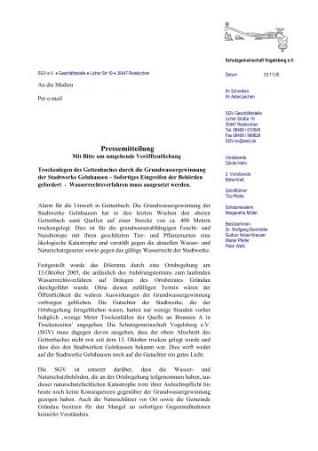 Trockenlegung Gettenbach - Schutzgemeinschaft Vogelsberg eV
