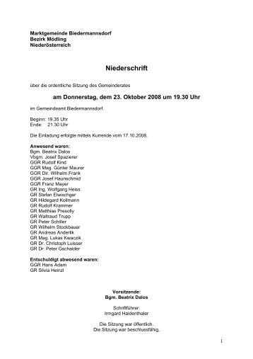 Niederschrift - Biedermannsdorf
