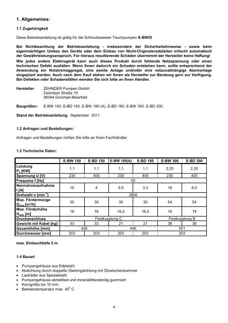 Schmutzwasser- Tauchpumpe E-BW/D