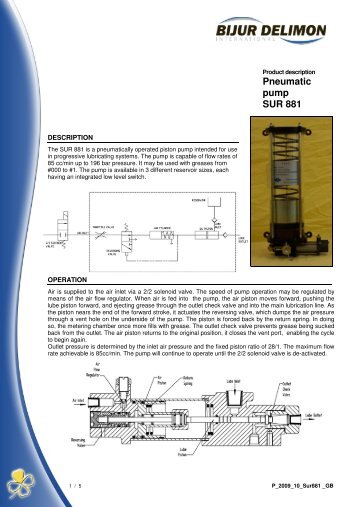 Pneumatic pump SUR 881 - Bijur Delimon