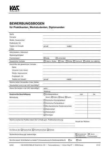 Bewerbungsbogen - VACUUMSCHMELZE GmbH & Co. KG