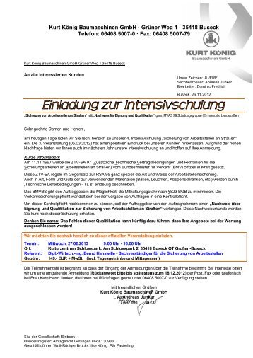 Programm der Intensivschulung - Kurt König Baumaschinen GmbH