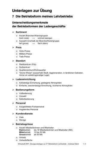 Übungsunterlagen zu A 7 Betriebsform Lehrbetrieb - pistache edition