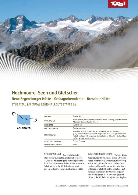 Hochmoore, Seen und Gletscher Neue Regensburger Hütte - Tirol