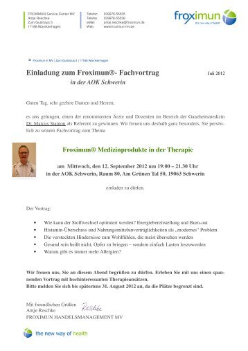 Einladung zum Froximun®- Fachvortrag in der ... - bei FROXIMUN