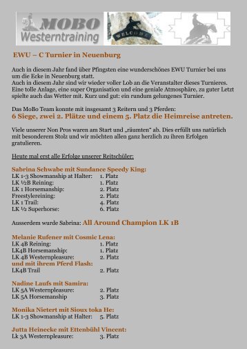 EWU – C Turnier in Neuenburg - MoBo-Westerntraining