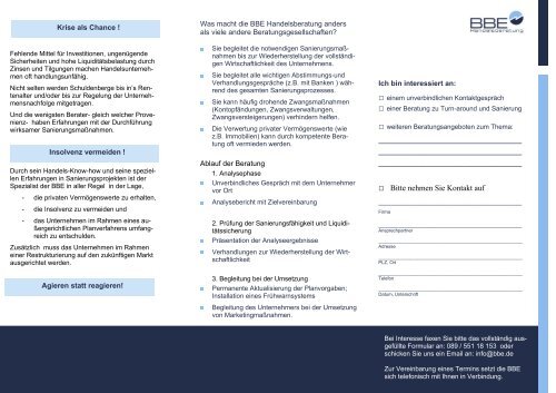 Bitte nehmen Sie Kontakt auf - BBE Handelsberatung GmbH