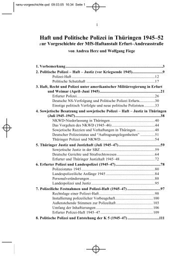 Haft und Politische Polizei in Thüringen 1945–52 - Einschluss.de