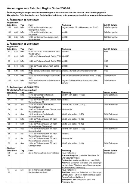 Änderungen zum Fahrplan Region Gotha 2008/09