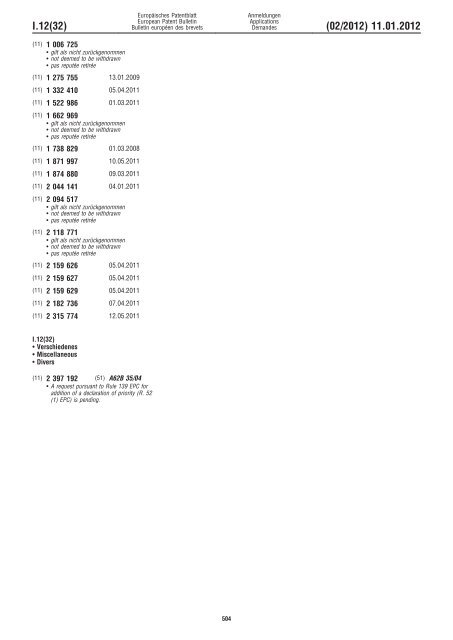 Bulletin 2012/02 - European Patent Office