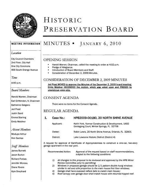 HISTORIC PRESERVATION BOARD - City of Orlando