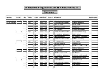 39. Handball-Pfingstturnier des SKV Oberstenfeld 2012 Spielplan