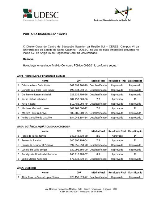 UNIVERSIDADE DO ESTADO DE SANTA CATARINA - Ceres - Udesc