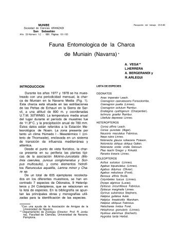 Fauna Entomologica de la Charca de Muniain (Navarra) * - Aranzadi