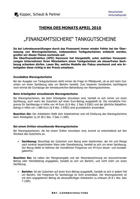 „FINANZAMTSICHERE“ TANKGUTSCHEINE - kuepper-schaub.de