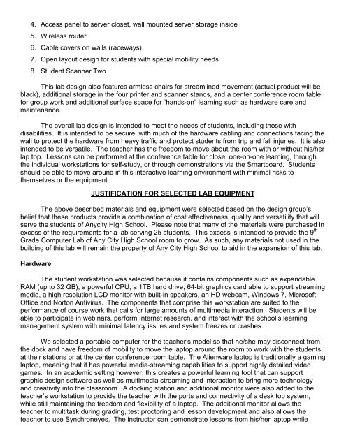 COMPUTER LAB PLAN: EQUIPMENT LIST AND BUDGET