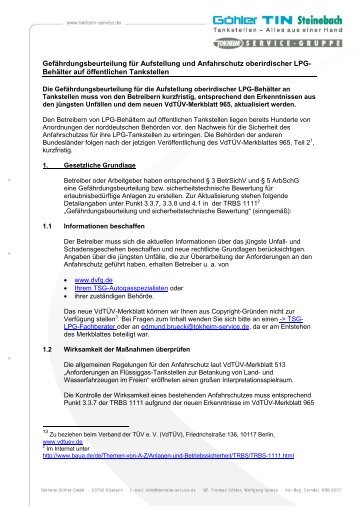 Gefährdungsbeurteilung für Aufstellung und Anfahrschutz - Tokheim ...