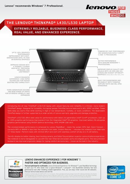 thE LEnoVo® thinkPad® L430/L530 LaPtoP