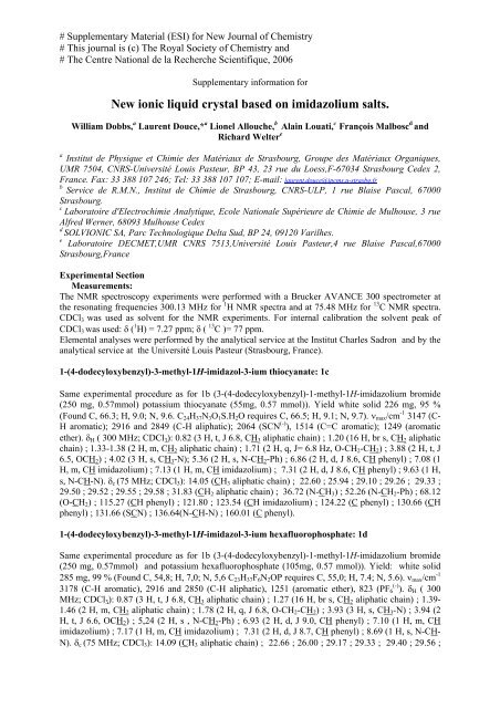 New ionic liquid crystal based on imidazolium salts. - Royal Society ...