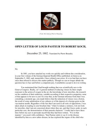 OPEN LETTER OF LOUIS PASTEUR TO ... - amatterofmind.org