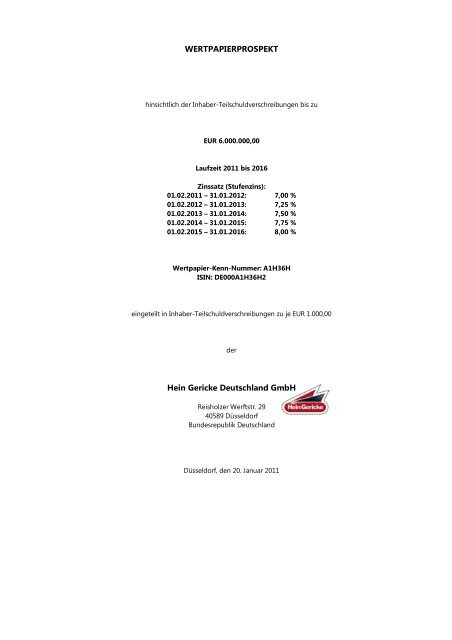 Wertpapierprospekt Hein Gericke Fixed Income Org