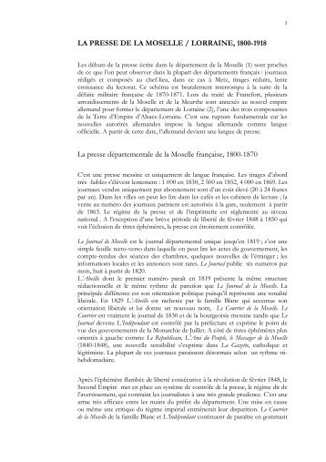La presse de la Moselle / Lorraine, 1800-1918 - Université Nancy 2