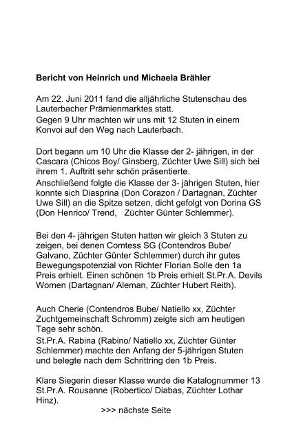 Bericht von Heinrich und Michaela Brähler - Pferdezuchtverein ...